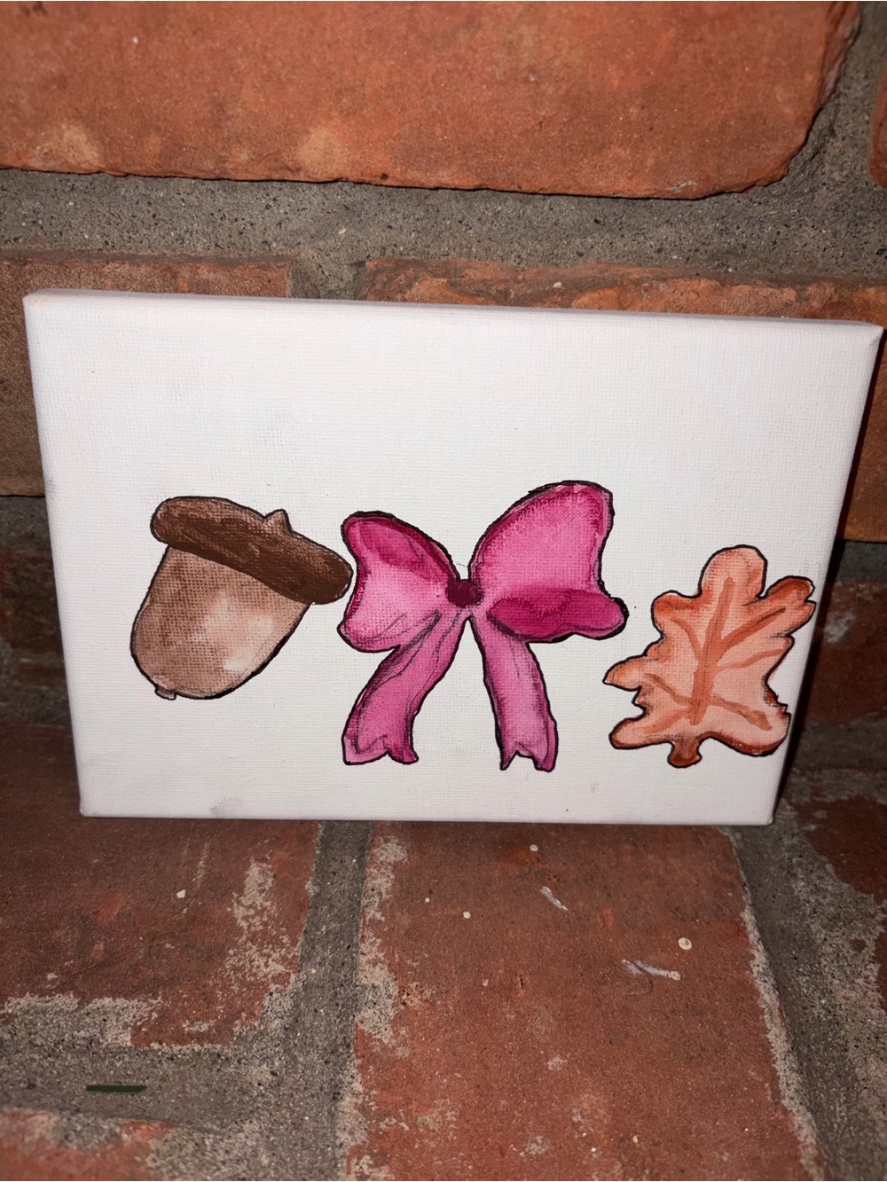 Pink Bow & Autumn Icons Canvas Wall Art Watercolor